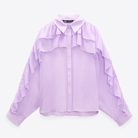 Zara doble ruffle lilac flowy shirt designer - Picture 2 of 5